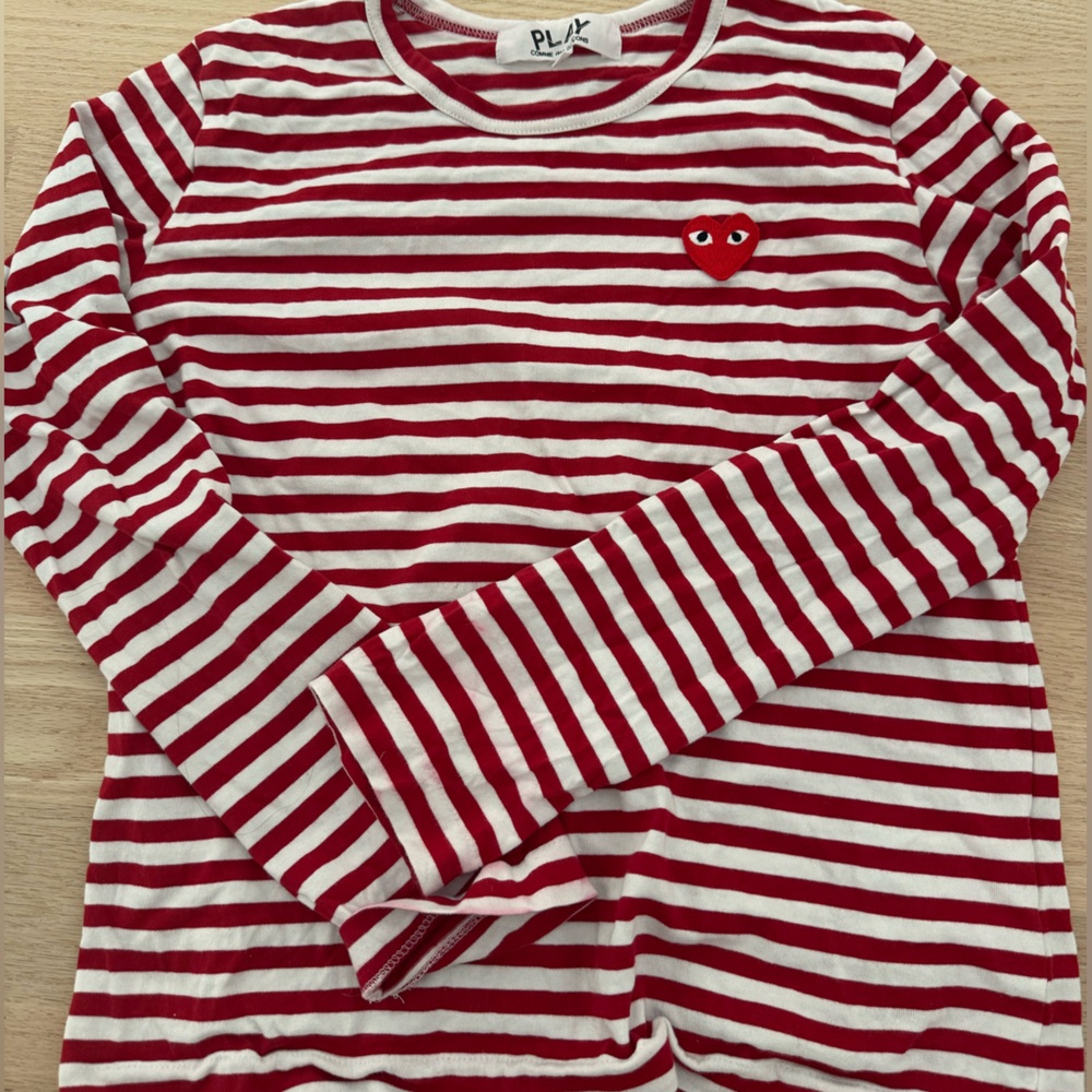 Comme des Garcons Red and White Striped Long Sleeve Tee
